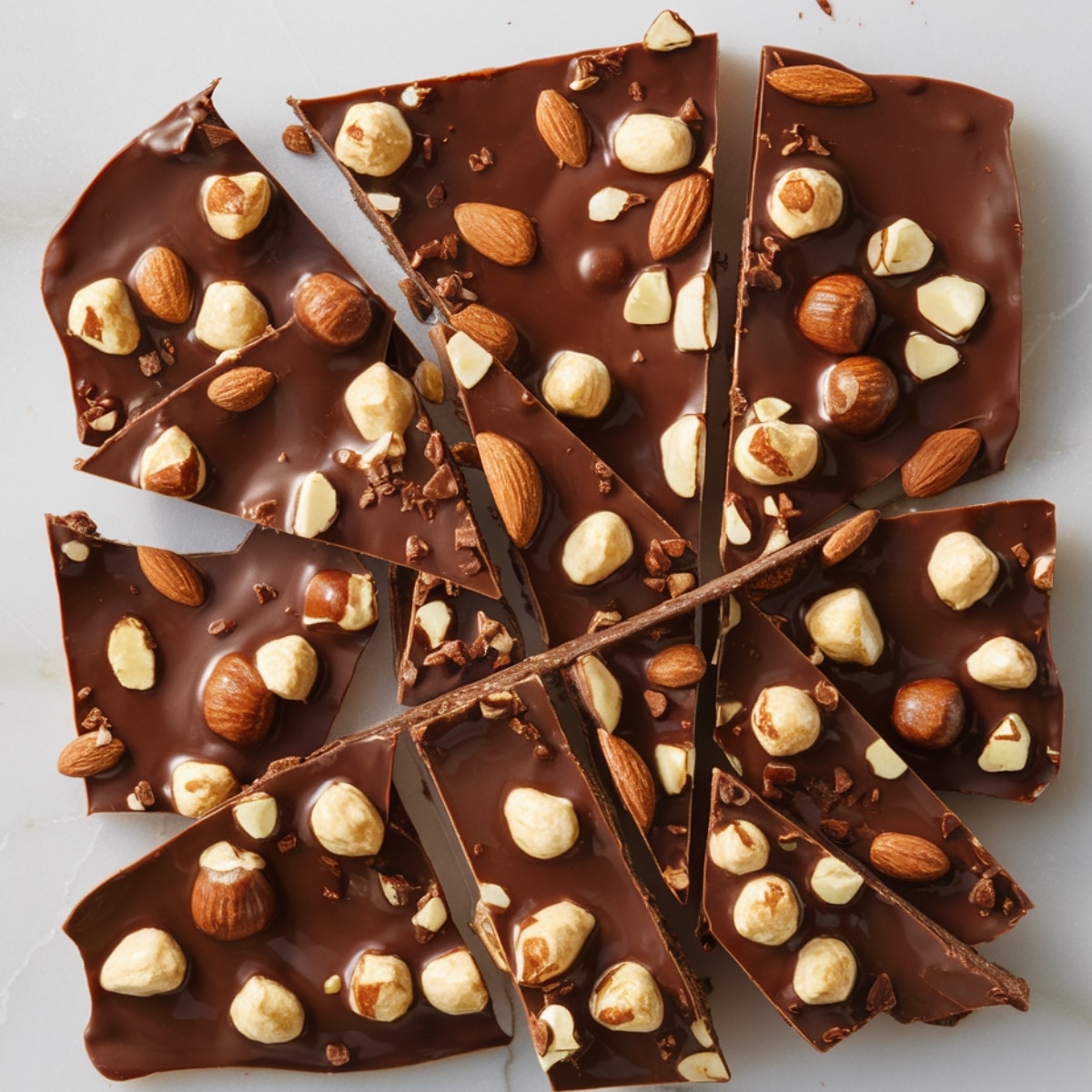 A batch of homemade brownie brittle with a rich chocolate base, topped with crunchy almonds and hazelnuts. This crispy and delicious brownie brittle recipe is the perfect sweet and nutty treat.
