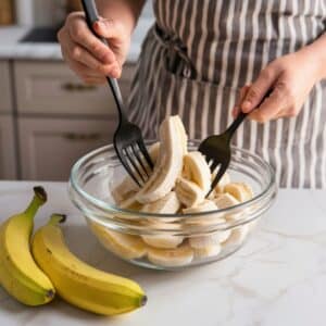 Mash bananas in a small bowl until smooth. Set aside.