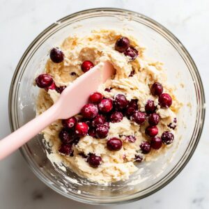 Whisk together flour, baking soda, and salt in a separate bowl. Stir flour mixture into the butter mixture until combined. Mix in cranberries and walnuts until evenly distributed.