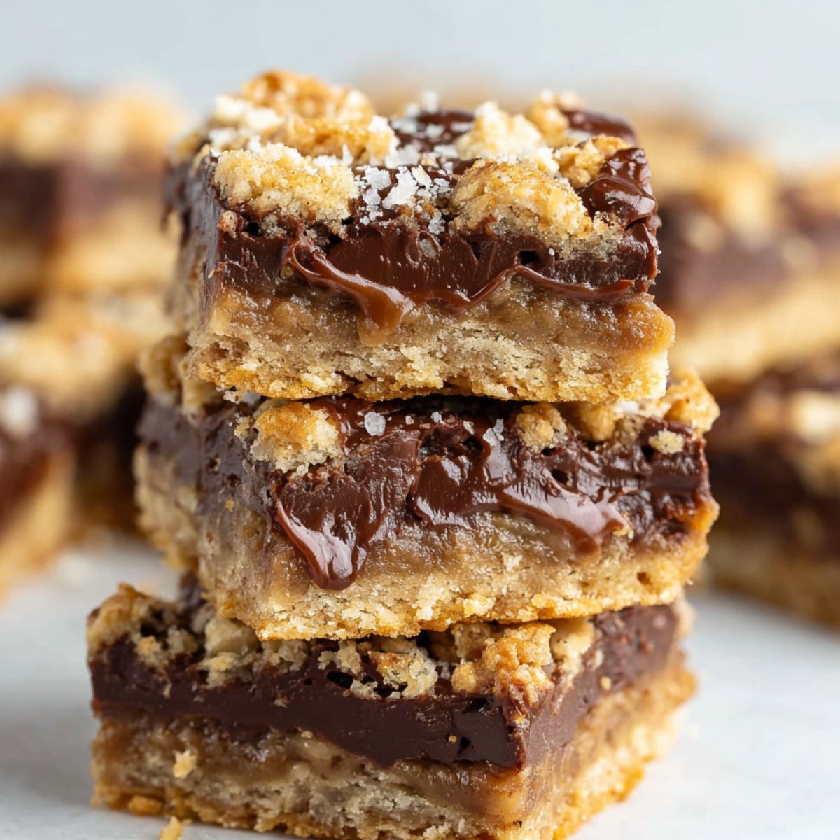 Oatmeal Fudge Bars with a golden oat base, gooey chocolate layer, and crumbly oat topping.