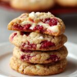 Homemade raspberry cheesecake cookies with creamy filling and fresh raspberries.