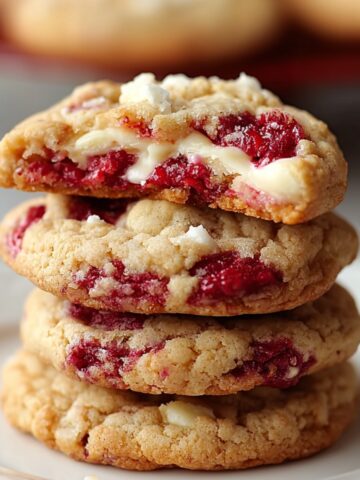 Homemade raspberry cheesecake cookies with creamy filling and fresh raspberries.