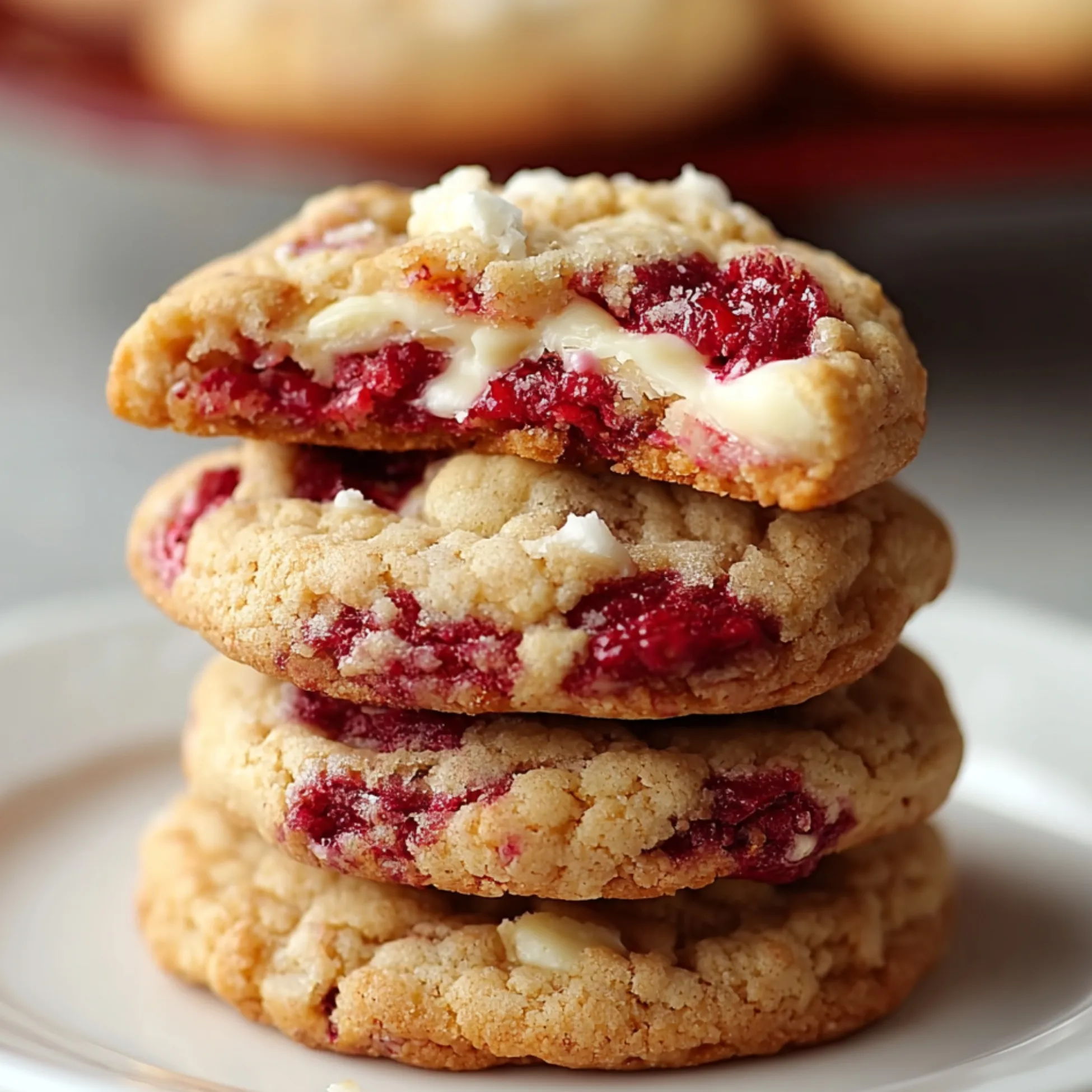 Homemade raspberry cheesecake cookies with creamy filling and fresh raspberries.