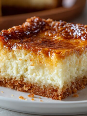 Homemade Neiman Marcus Cake slice on a white plate with crumbs, showing creamy layers and warm homemade lighting.