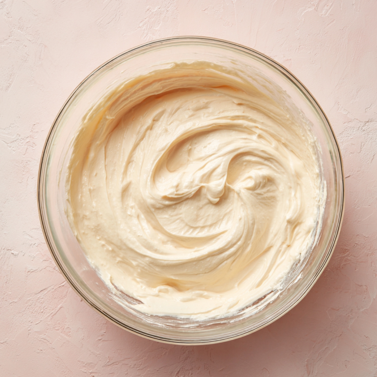 A bowl of creamy cheesecake filling mixed until smooth.
