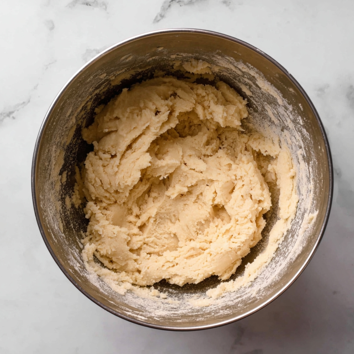 With the mixer on low speed, gradually add your dry ingredient mixture in three separate additions. Mix just until the flour disappears after each addition. Don't overmix or your cookies will turn out tough.