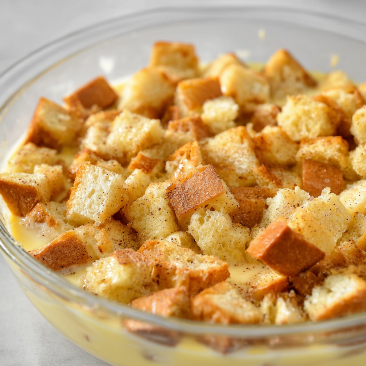 Best Eggnog Bread Pudding Recipe 11 Add the Bread Toss your cubed bread into the bowl and gently fold everything together. Make sure each piece gets coated with that baked eggnog dessert mixture. Let it sit for a minute or two if you want the bread to really soak things up.