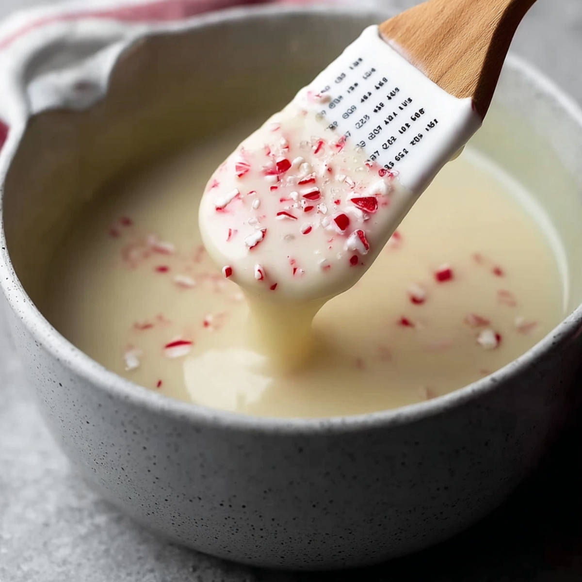 Easy Peppermint Bark Fudge Recipe | No Thermometer 11 Remove from heat and stir in the vanilla, peppermint extract, and crushed candy canes. The candy canes will add little flecks of red and white throughout.