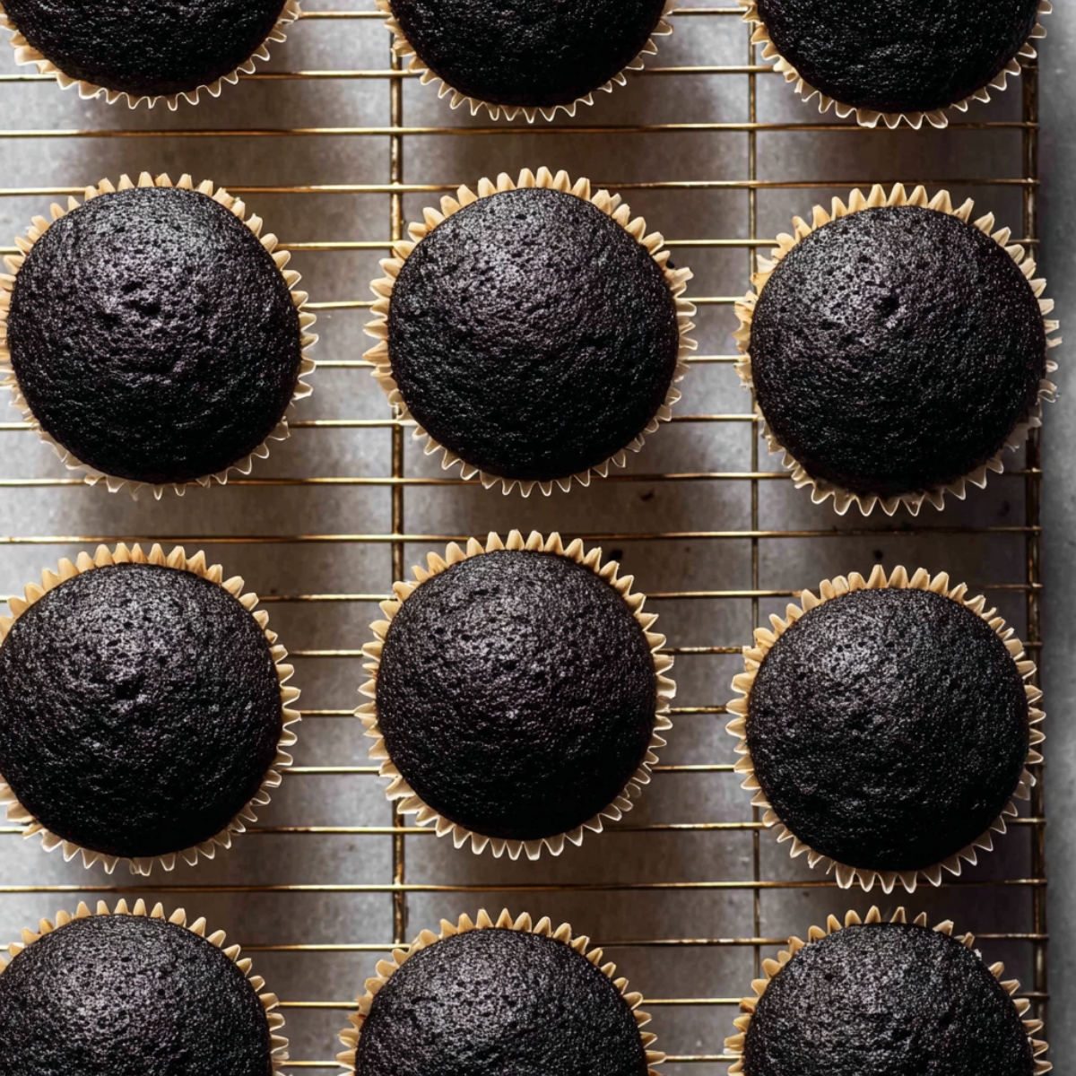 Black Velvet Cupcakes 11 Fill your cupcake liners about two-thirds to three-quarters full. I use an ice cream scoop for this because it's faster and way less messy. Bake for 20 to 22 minutes, or until a toothpick comes out clean and the tops spring back when you press them gently.