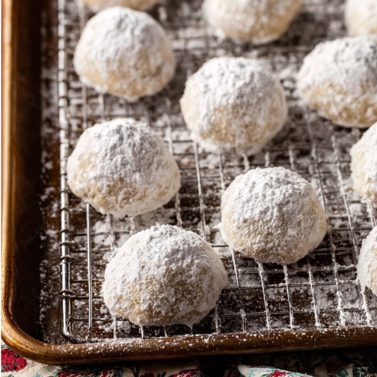 Transfer the sugar-coated cookies to wire racks and let them cool all the way down. Once they're completely cool, roll them in the confectioners' sugar again for that second, thicker coating. That double layer is what makes these Christmas snowball cookies look so magical.