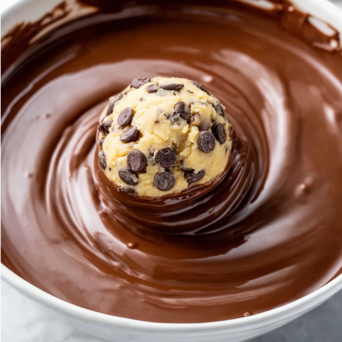 No-Bake Cookie Dough Truffles 12 Using a fork, gently drop one chilled dough ball into the melted chocolate