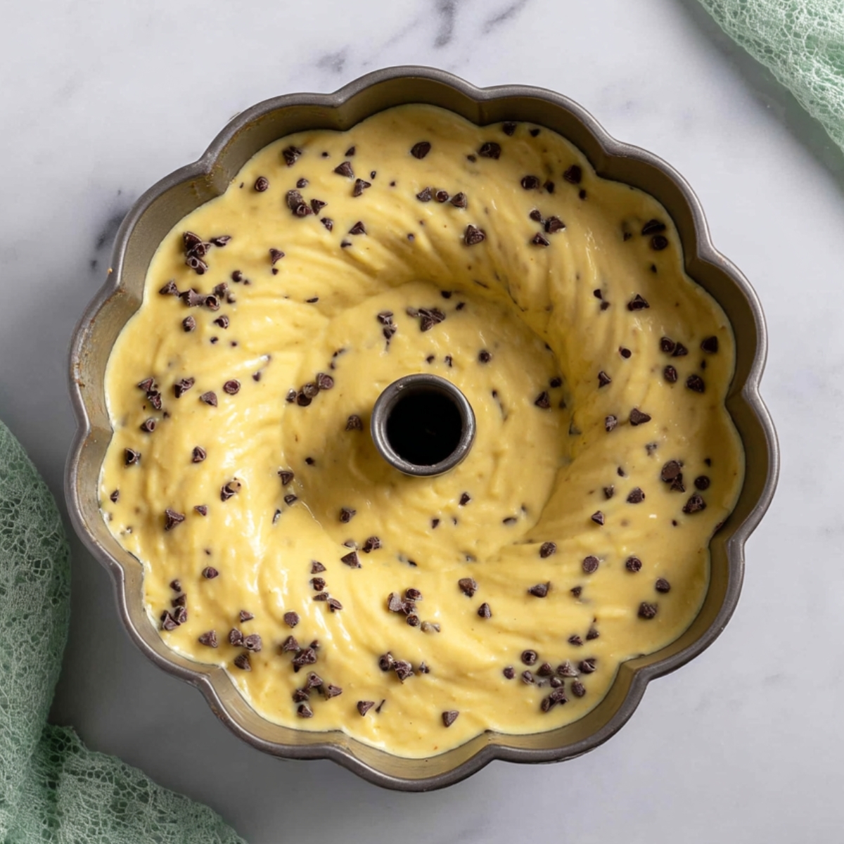 Chocolate Chip Bundt Cake Recipe | Easy & Moist 12 Pour the batter into your prepared bundt pan and use a spatula to spread it evenly, smoothing the top.