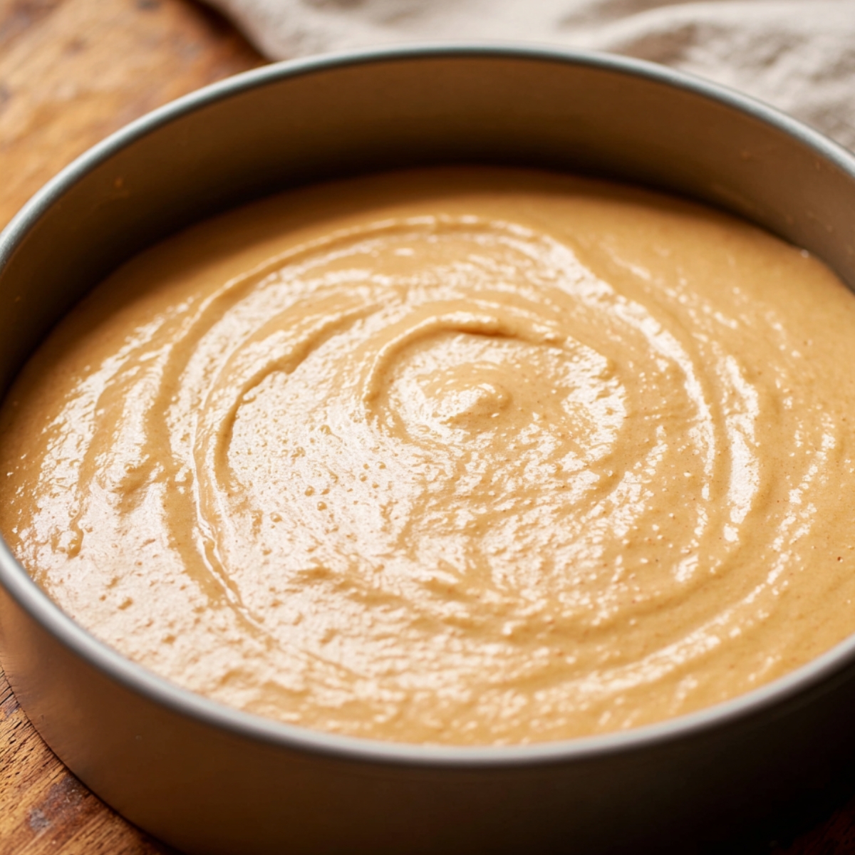 Divide the batter evenly between your prepared pans. Wrap the soaked cake strips around the outside of each pan and secure them.