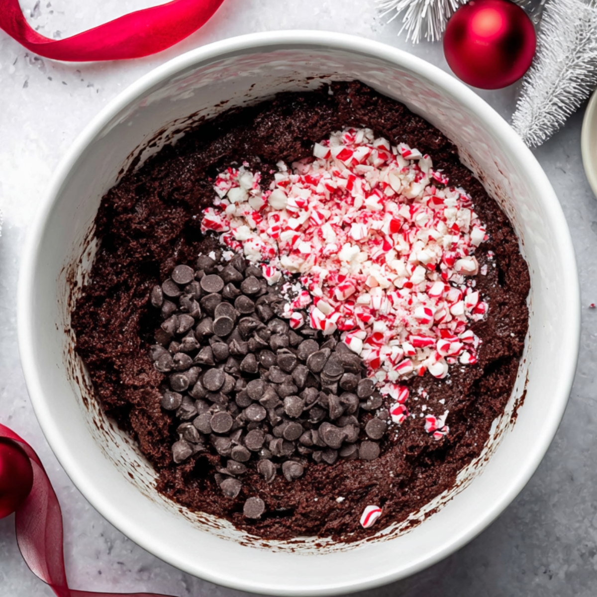 Gently stir in the peppermint chips and chocolate chips. Mix just until they're evenly distributed throughout the dough. The dough will be rich and studded with those little pockets of minty sweetness.