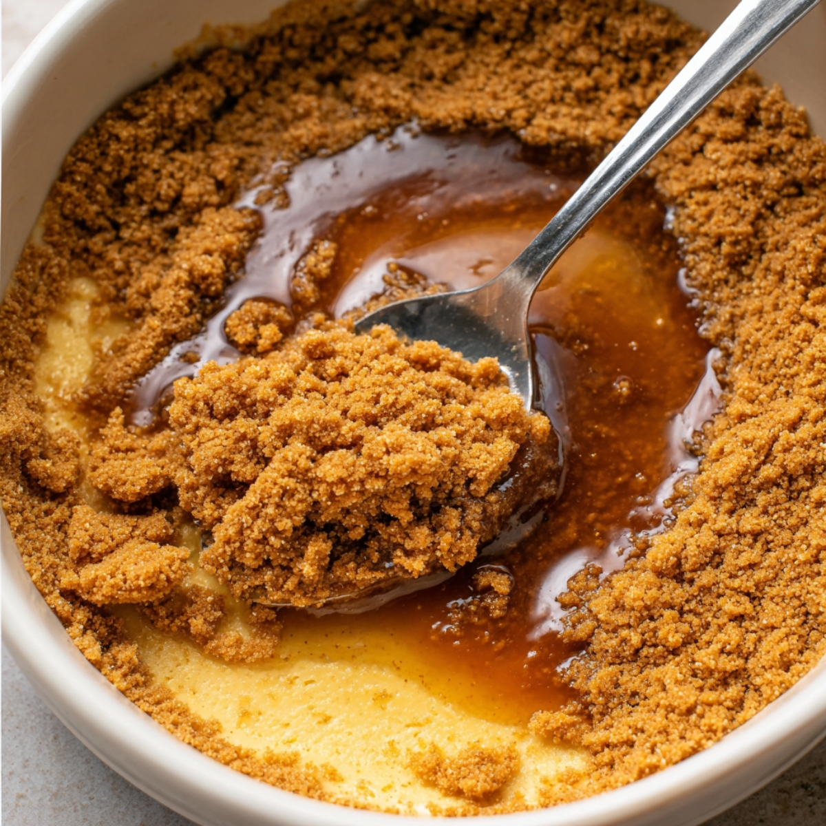 Crush 30 Biscoff biscuits into fine crumbs using a food processor or a rolling pin and a zip-top bag. In a medium bowl, mix the crumbs with 2 tablespoons of melted butter until the mixture feels like wet sand. Set aside a few tablespoons of crumbs for decorating later. Divide the rest evenly into your dessert cups, about 2 to 3 tablespoons per cup, and press down firmly to create an even layer.