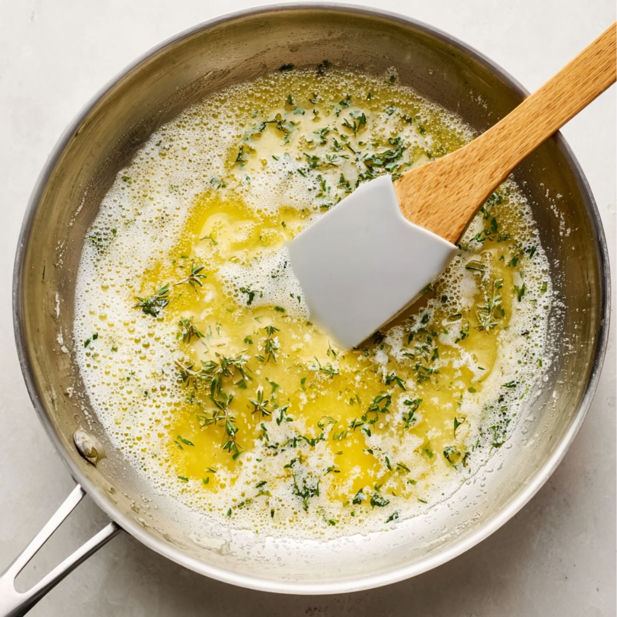 7-Step Guide to Make an Apple Brie Phyllo Galette 10 Melt the butter in a small skillet with the fresh thyme leaves. Let it warm through so the thyme releases its flavor, then pour it into a heatproof bowl. This is what you'll brush between the phyllo layers.