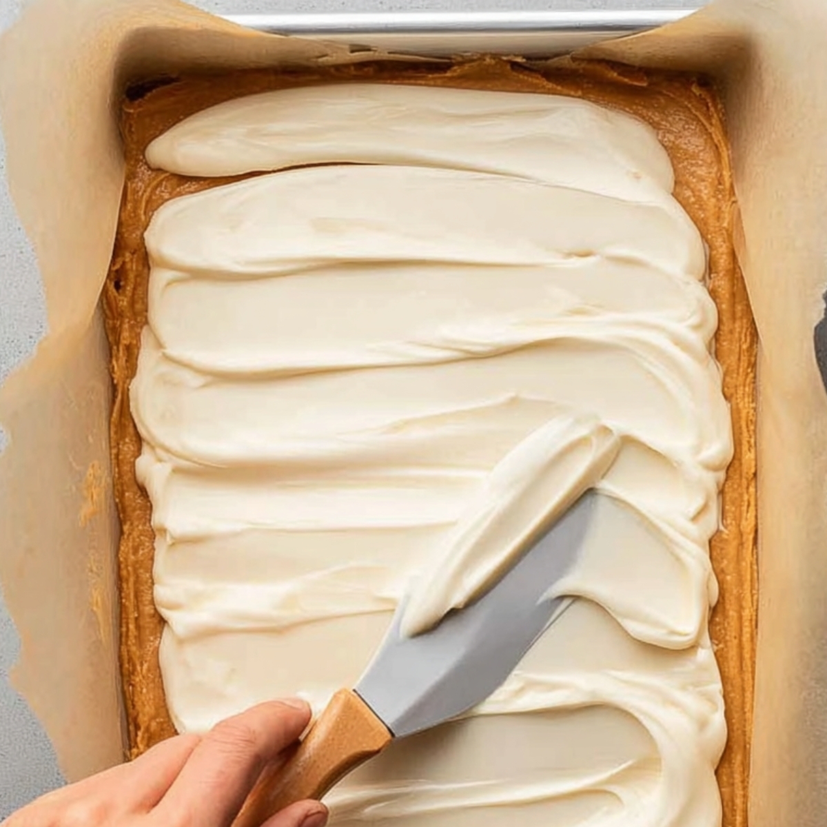 Peanut Butter White Chocolate Bark 11 Spreading white chocolate on a peanut butter base.
