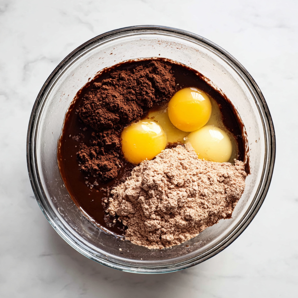 3-Ingredient Chocolate Brownie Pie That's Dangerously Easy! 10 In a medium bowl, mix up the brownie batter following the directions on the package. This usually means adding eggs, oil, and water, then stirring until smooth.