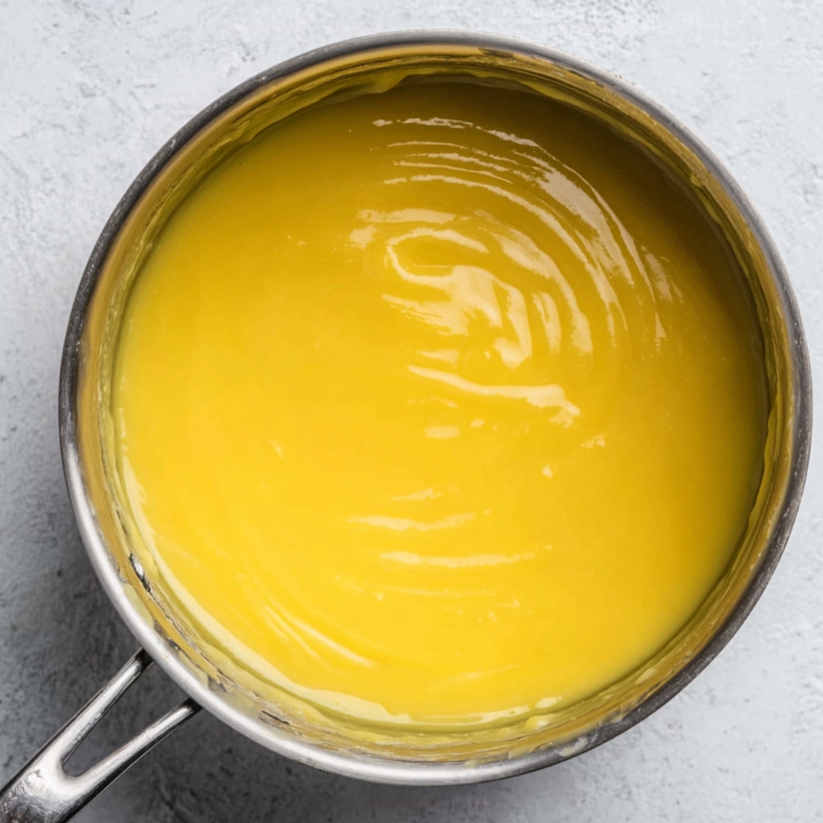 Take the saucepan off the burner and stir in the softened butter and lemon zest. Keep stirring until the butter melts completely.