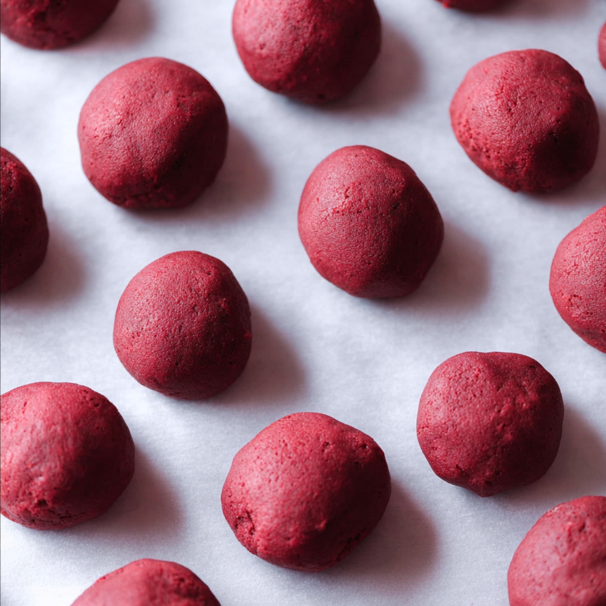 Use a medium cookie scoop (about 2 tablespoons) to portion out the dough, then roll each portion into a smooth ball with your hands. Place the balls about 1 inch apart on your prepared baking sheet.