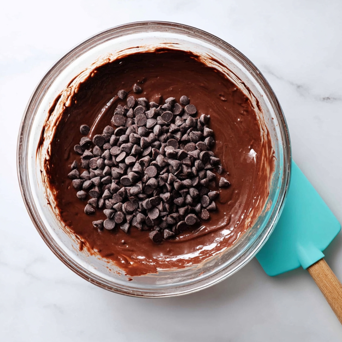 3-Ingredient Chocolate Brownie Pie That's Dangerously Easy! 11 Fold in the chocolate chips so they're evenly distributed throughout the batter. You'll see them peeking through when you pour the filling into the crust.