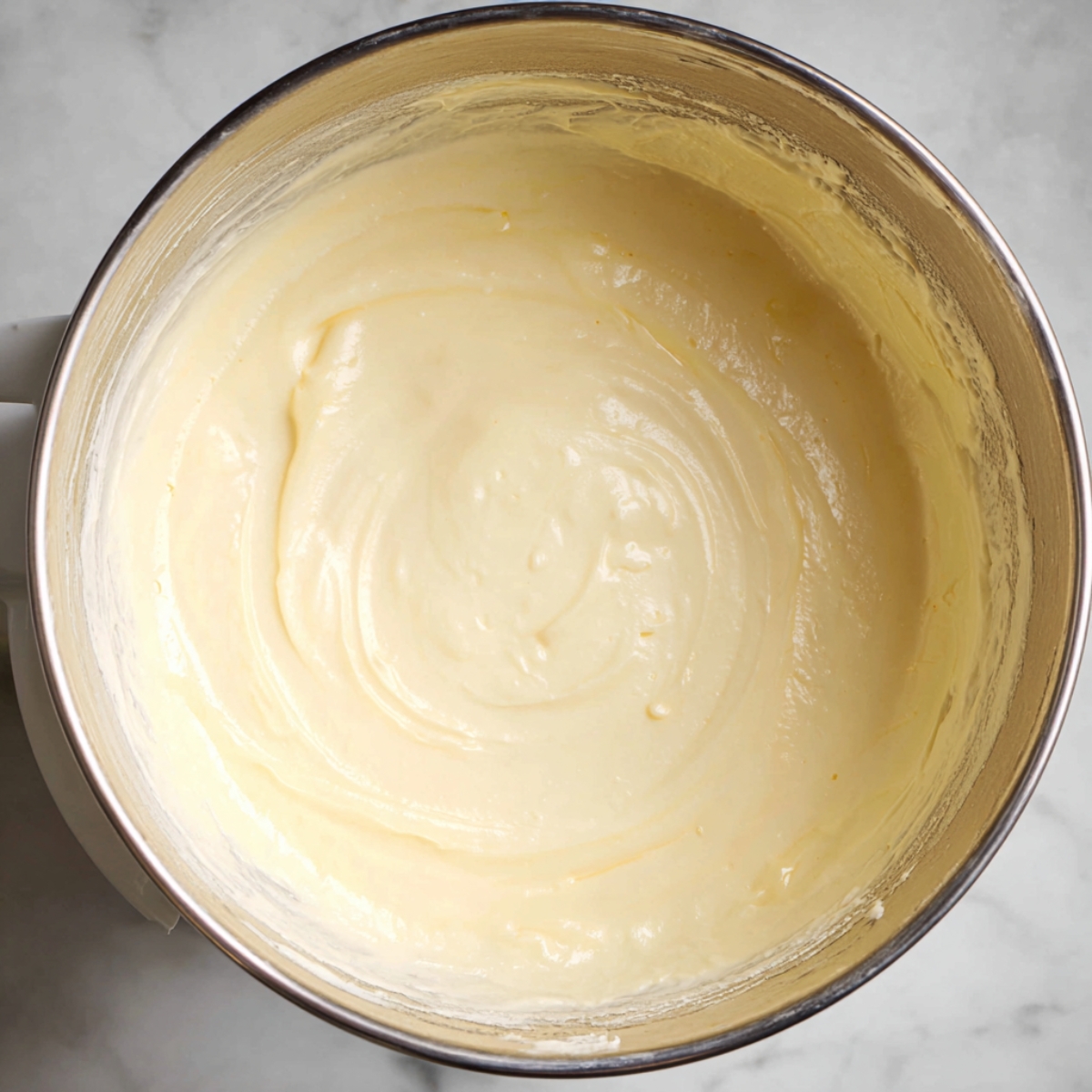 Easy Lotus Biscoff Cheesecake 12 Add the sour cream, vanilla, and sifted flour to the bowl and stir until the batter is smooth and even. Give it a taste if you want, it's safe to eat before baking.