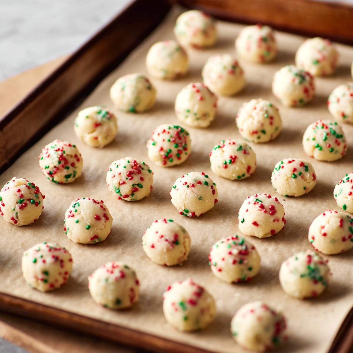 Sugar Cookie Cheesecake 12 With the leftover dough, mix in those colorful sprinkles, then roll tiny half-teaspoon portions into balls. Set them aside on a plate.