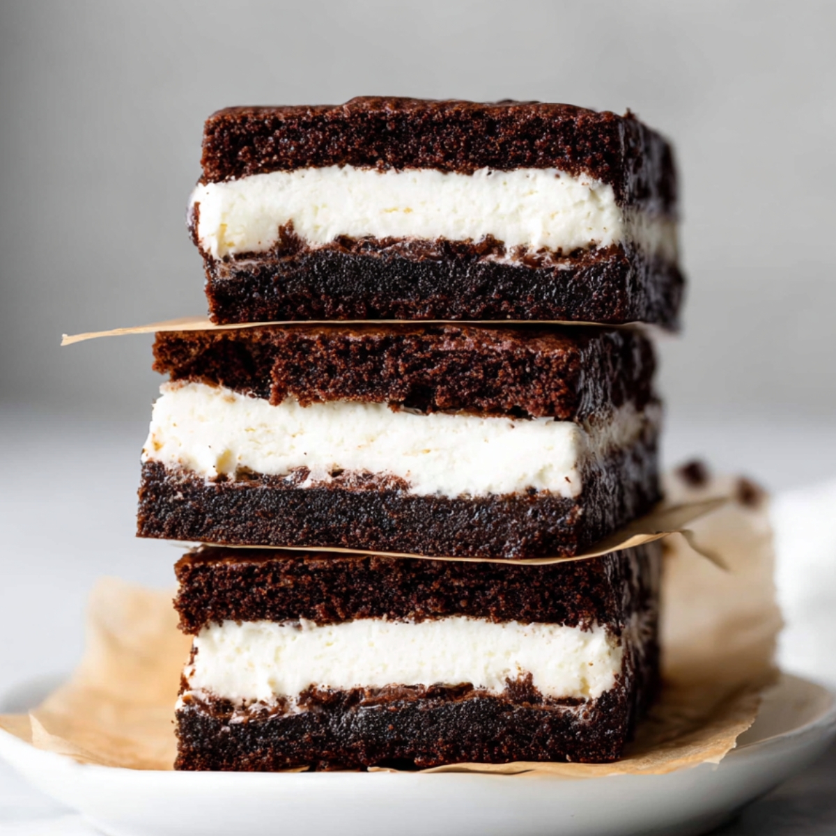 Brownie Ice Cream Sandwiches Recipe | Fudgy & Easy 9 Stacked Brownie Ice Cream Sandwiches Recipe showing chocolate and vanilla layers.