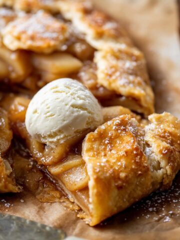 Homemade Ginger Pear Galette Recipe 6 Homemade Ginger Pear Galette with a golden, flaky crust, topped with ice cream.