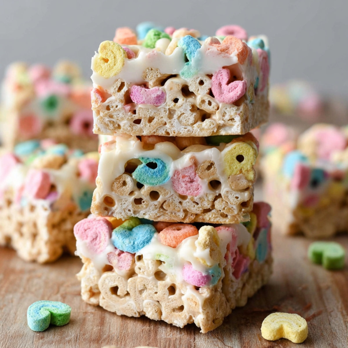 Homemade White Chocolate Lucky Charms Treats, showcasing the colorful marshmallows and smooth coating.
