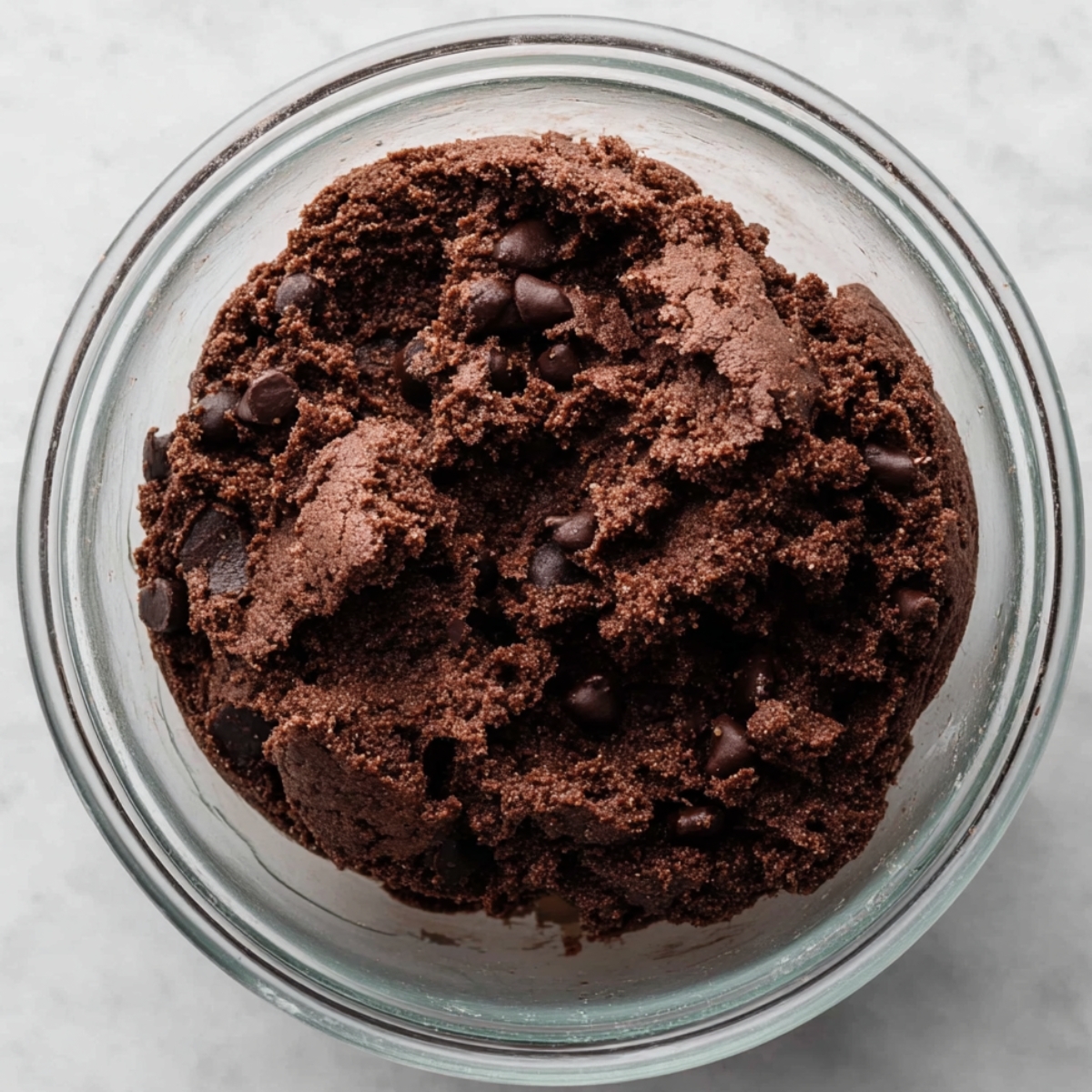 Spumoni Cookies (Cherry, Pistachio, Chocolate) 13 Bowl of chocolate cookie dough with visible chocolate chips mixed in.