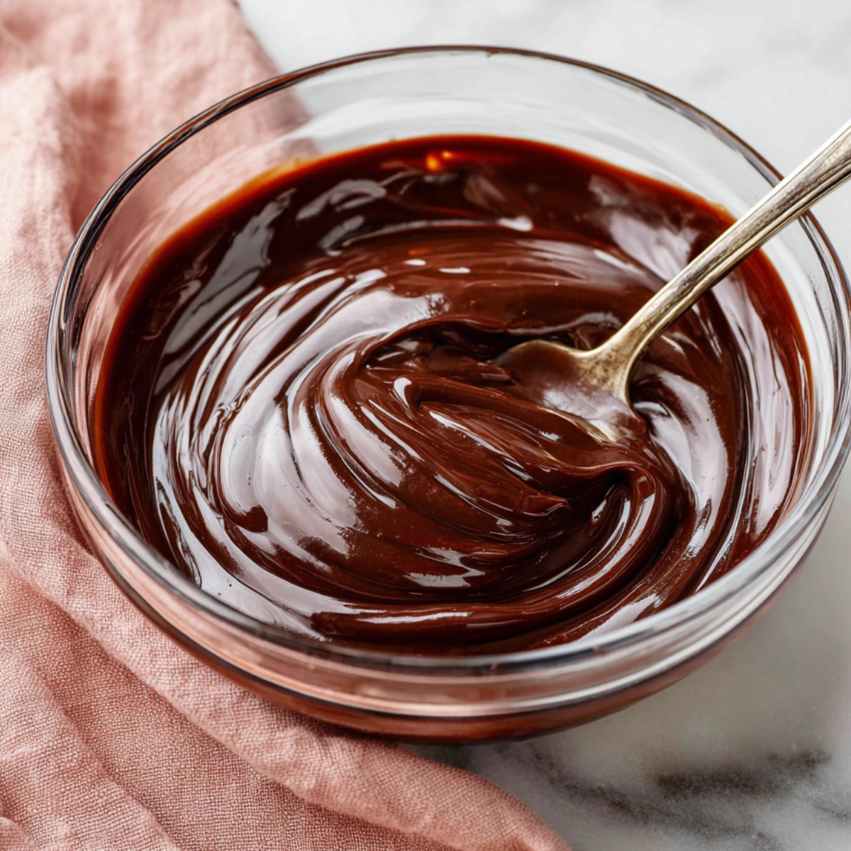 Chocolate Covered Strawberry Cupcakes Recipe - So Easy! 12 A smooth and glossy chocolate ganache in a glass bowl, ready for use.