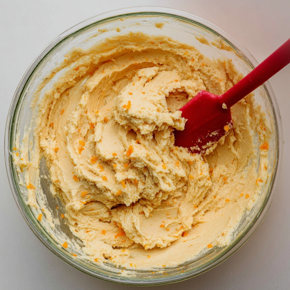 Chocolate Orange Sandwich Cookies 10 Orange cookie dough in bowl with spatula