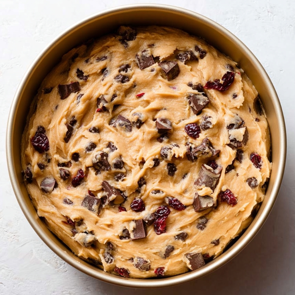 Dark Chocolate Cranberry Blondies | Easy 9-Ingredient 11 Dark chocolate cranberry blondie dough spread evenly in a baking pan, ready for the oven.