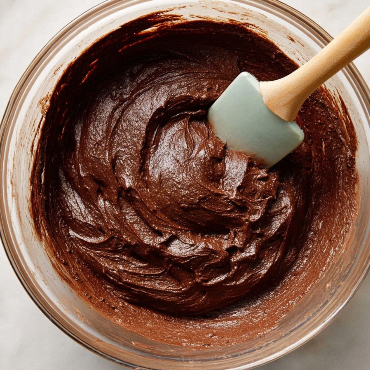 Marble Loaf Cake Recipe | Moist & Easy Chocolate Swirl 11 Bowl of chocolate cake batter mixed with a spatula.