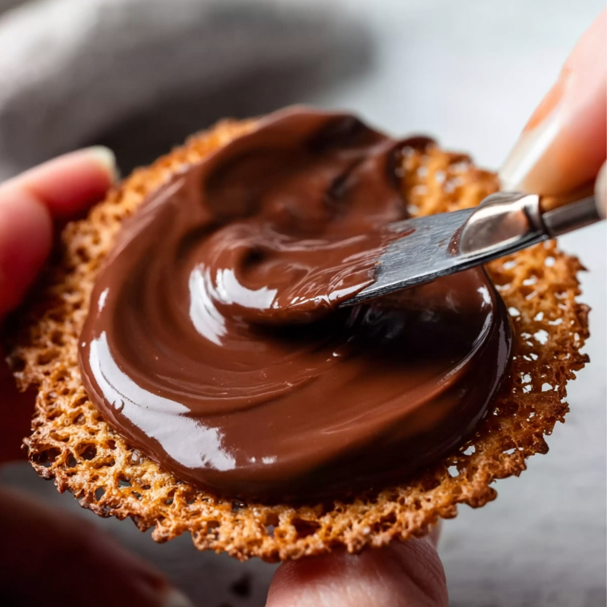 Easy Lace Cookies Recipe | 6 Ingredients, 30 Minutes 12 Spreading a smooth layer of chocolate on a lace cookie with a knife.