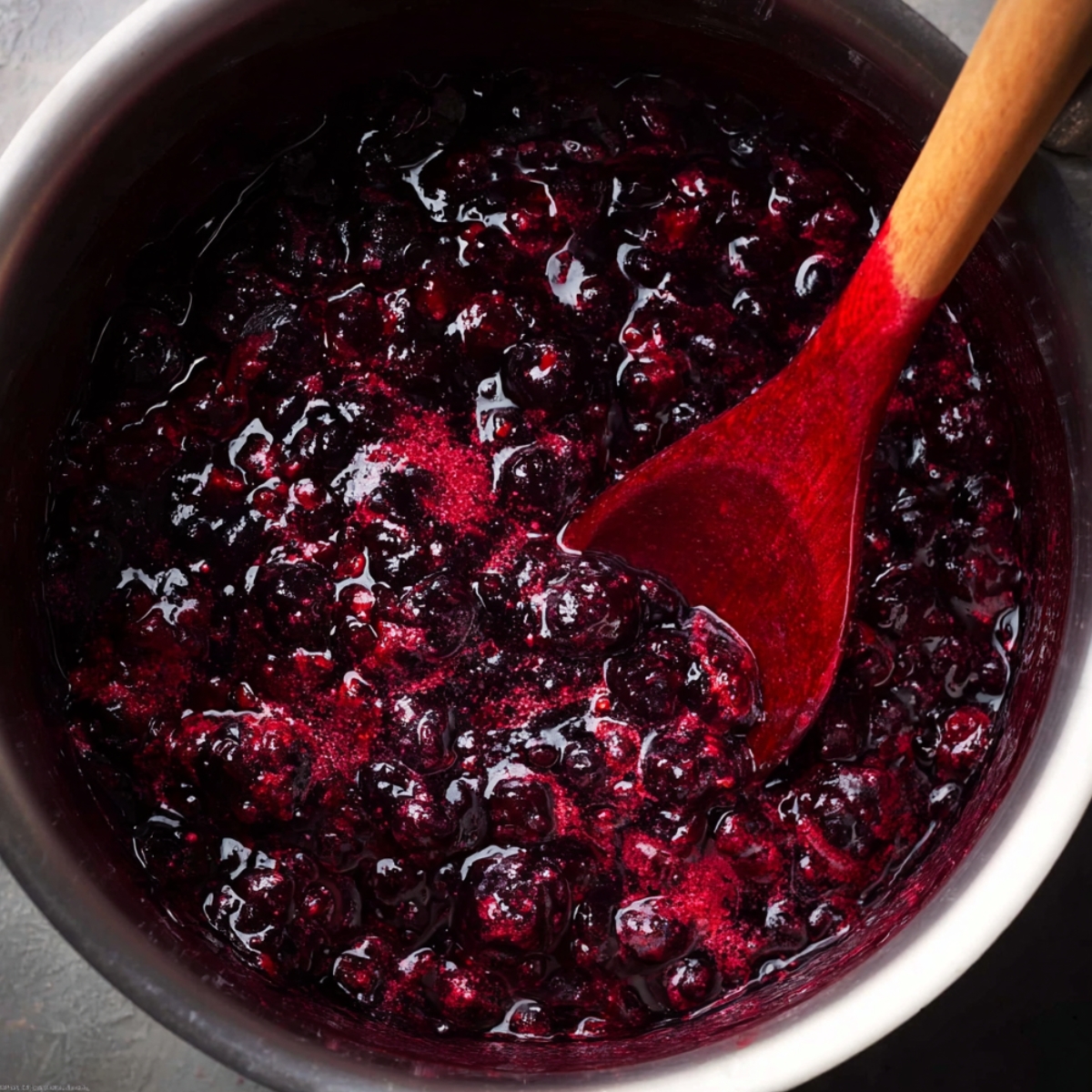 Triple Berry Pie with Perfect Slices | Homemade & Flaky 10 Berry filling cooking in a pot with a wooden spoon