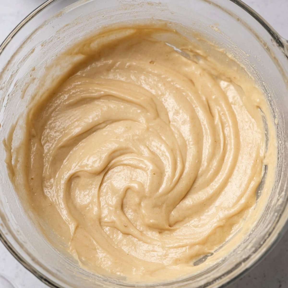 The Best Biscoff Cupcakes Recipe 10 Creamy peanut butter mixture in a bowl with a stand mixer paddle attachment, showing the smooth and thick consistency.