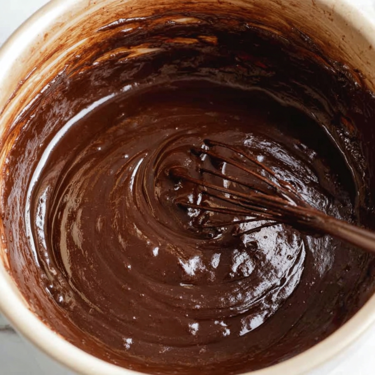 Fudgy S'mores Brownies Recipe 11 Smooth and rich chocolate batter in a mixing bowl, ready to be baked into delicious chocolate treats.