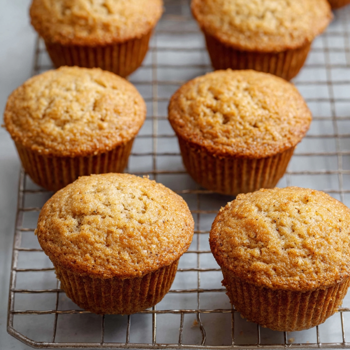 The Best Banana Cupcakes Recipe 12 Baked banana cupcakes cooling on a wire rack.