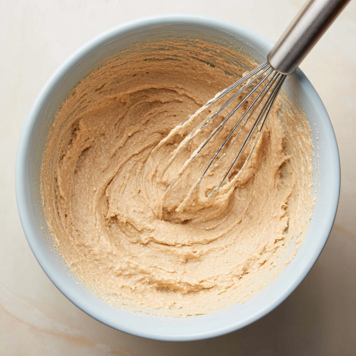 Easy Peanut Butter Banana Cake 10 A saucepan with melted butter and sugar being stirred together, creating a smooth base for the cake batter.