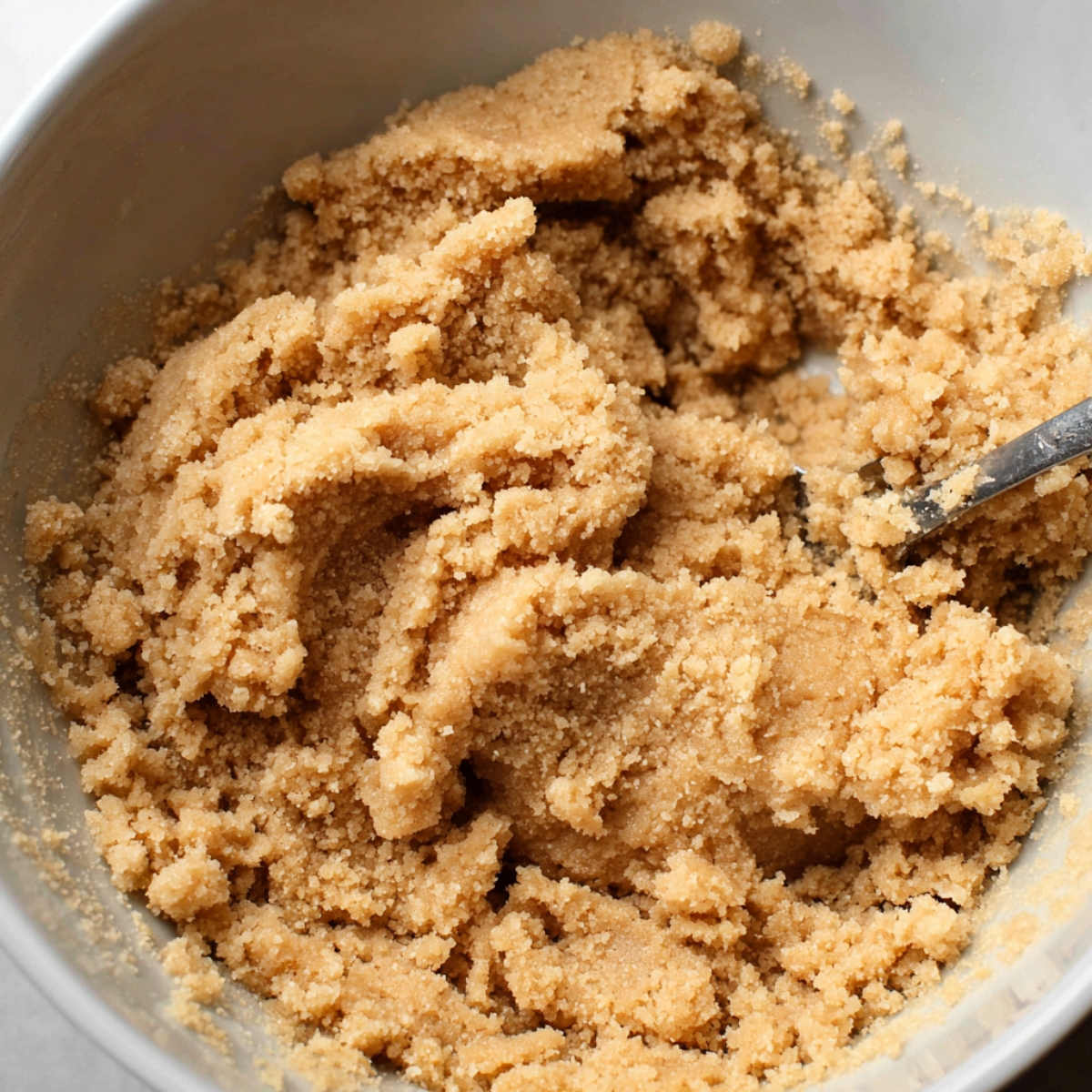 Easy Tiramisu Balls Recipe 10 A bowl of crumbly dough mixture, with a slightly sandy texture, ready to be shaped into balls.