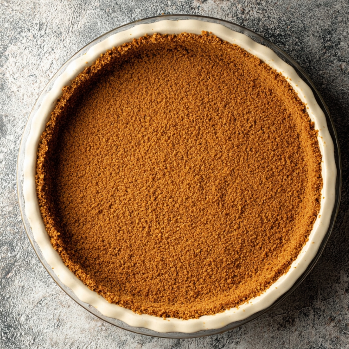 Easy Honey Carrot Pie Recipe 10 A graham cracker crust pressed neatly into a pie dish, ready to be filled with a smooth pie filling.