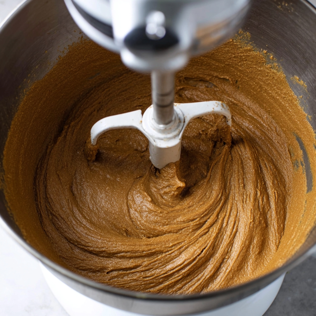Moist Gingerbread Layer Cake 11 Gingerbread batter in a stand mixer bowl.