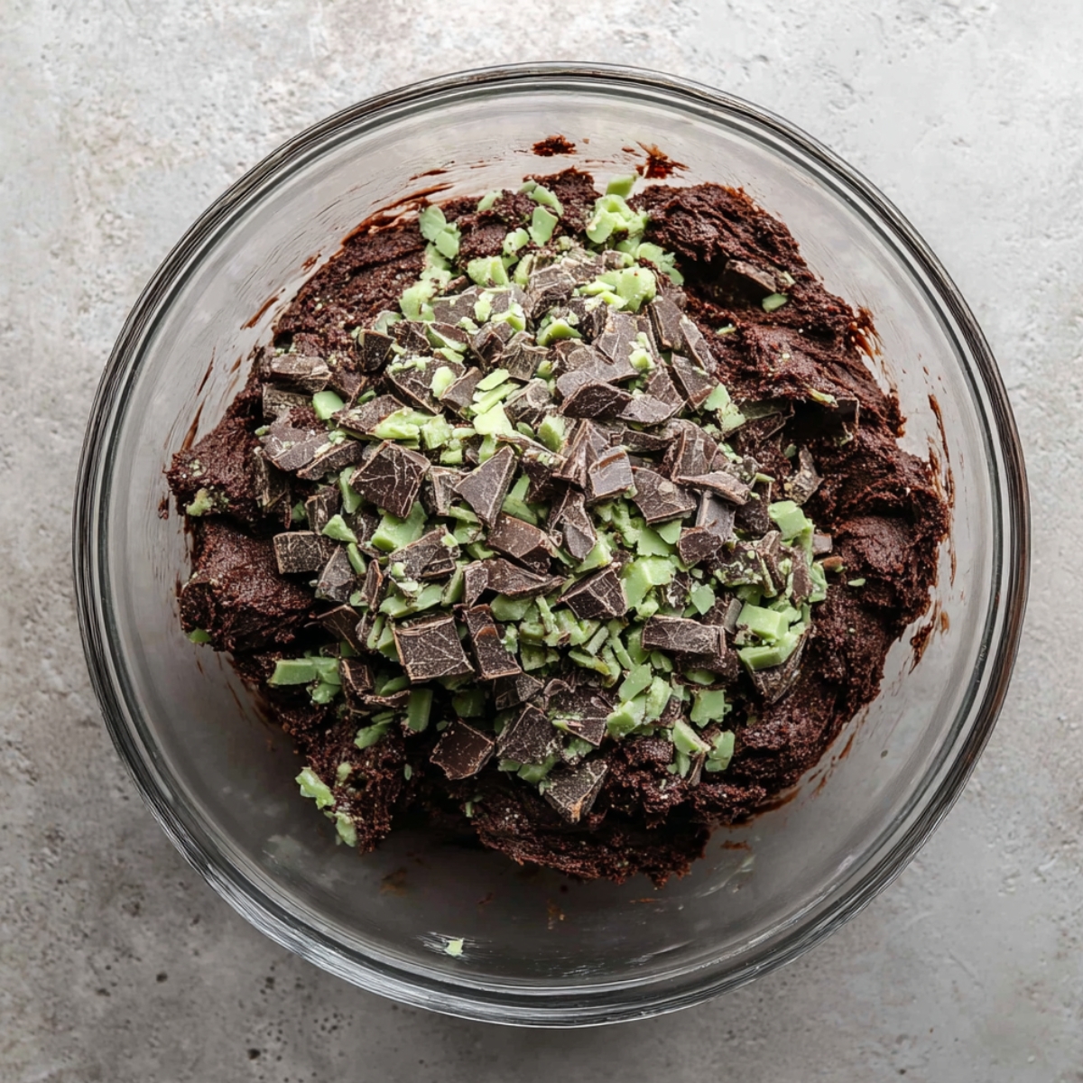Best Chocolate Mint Cookies Recipe 10 Chocolate cookie dough with chopped mint chocolate pieces, ready to be mixed.
