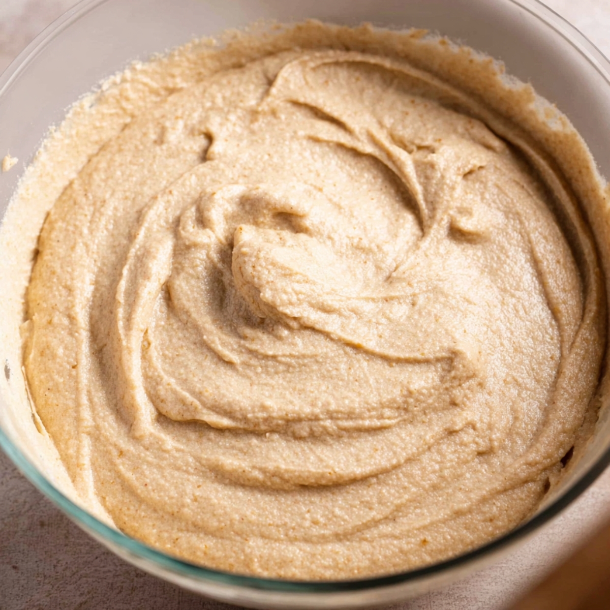 Easy Brown Sugar Latte Cake Recipe 10 Smooth, creamy cake batter in a glass bowl.