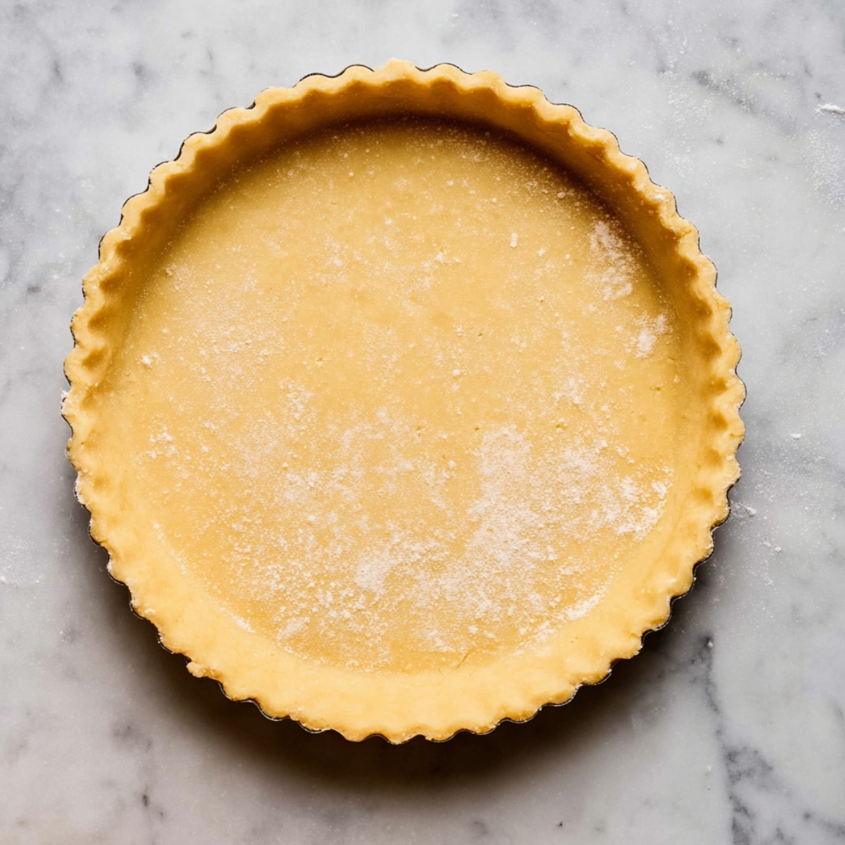 Fresh Blueberry Lemon Curd Tart 10 Unbaked tart crust in a pan, ready to be filled.