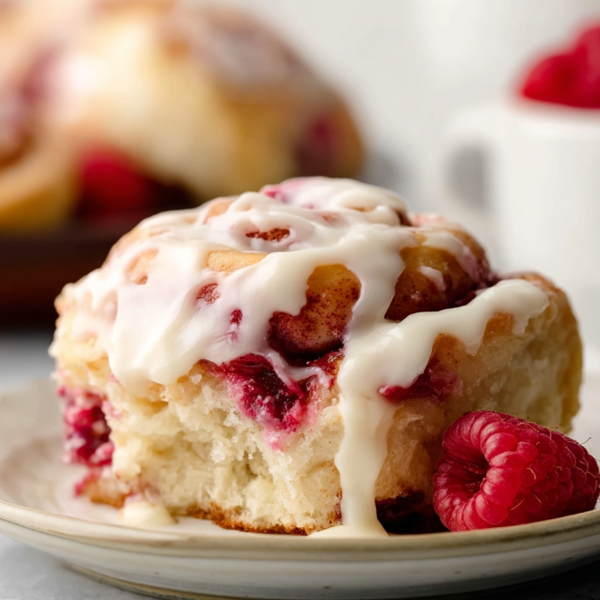 A top-down view of Raspberry Swirl Sweet Rolls arranged neatly in a baking pan, the soft dough swirled with vibrant red raspberry filling, ready to be baked.