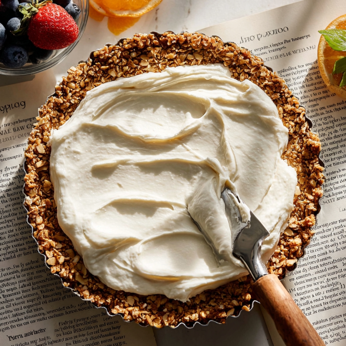 No-Bake Greek Yogurt Fruit Tart 11 No-bake yogurt tart with creamy filling and crunchy crust.