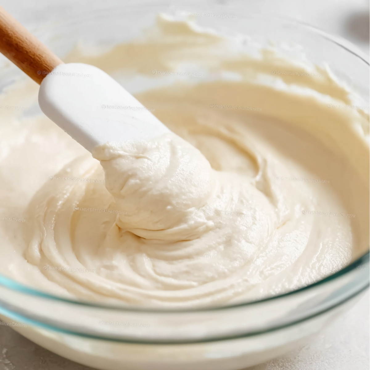 Easy Mini Cheesecakes Recipe 10 Creamy cheesecake filling mixed in a glass bowl.